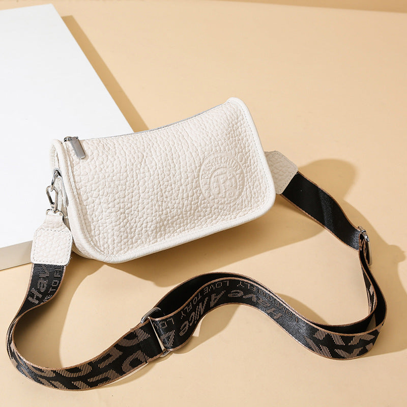 First Layer Cow Leather Wide Strap Boston Simple Shoulder Bags