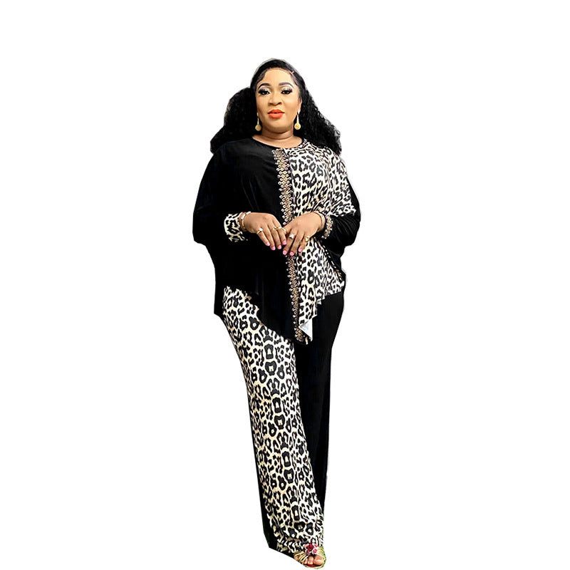 Loose Batwing Sleeve Leopard Print Color Block Suits