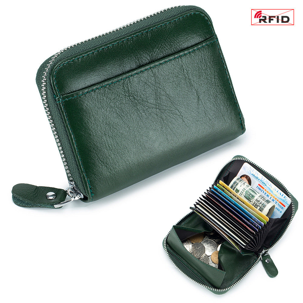 Men's Leather First Layer Cowhide Zipper Organ Card Holder