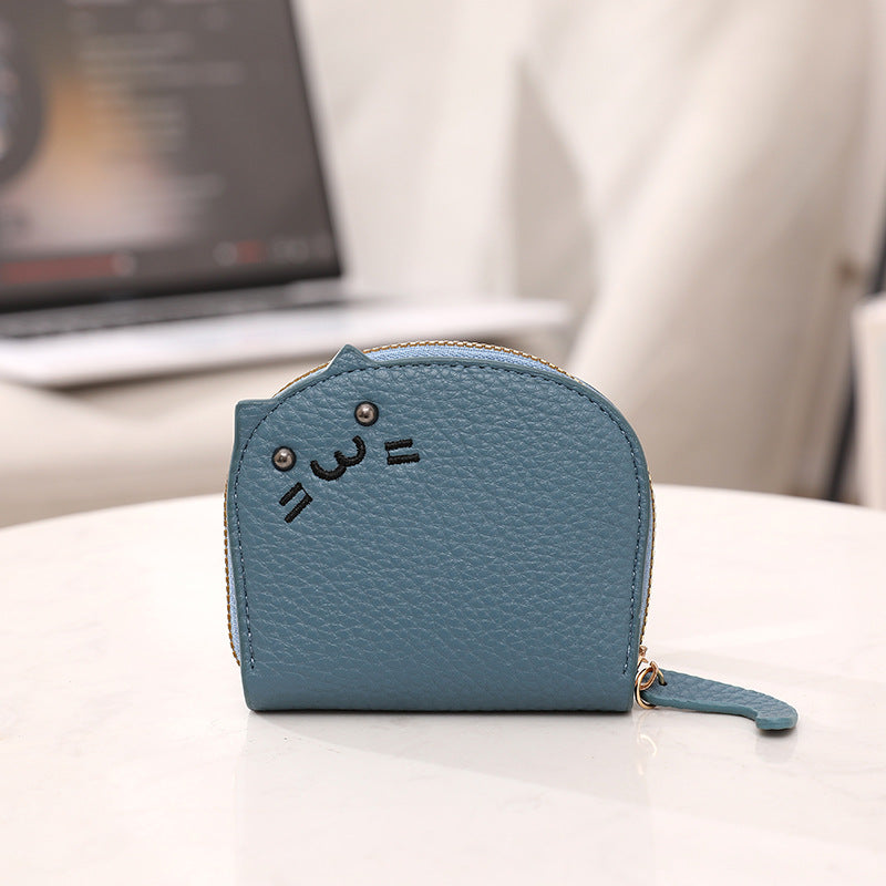 Female Litchi Pattern Cartoon Cat Embroidery Thread Card Holder