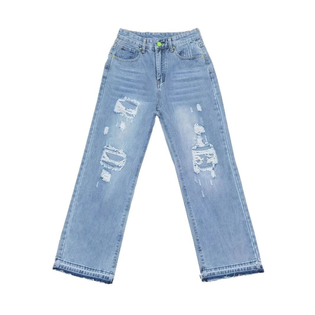 Women's Light Color Water Scrubbing Ripped Style Loose Jeans