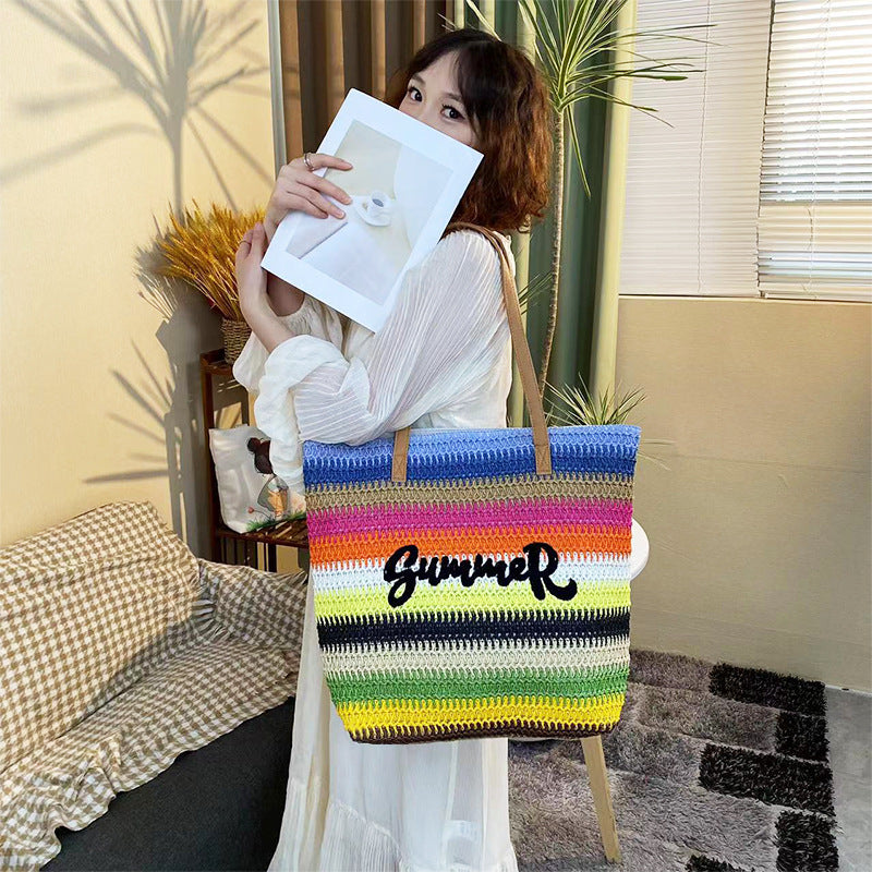 Summer Handmade Embroidery Three-dimensional Flower Letter Tote Bags