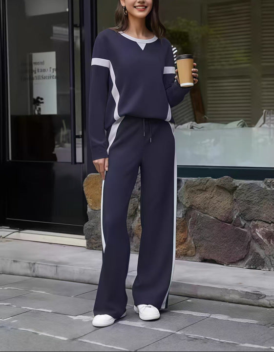 Women's Contrast Patchwork Sports Side Striped Two-piece Set Sweatshirt Fashion Casual Suit