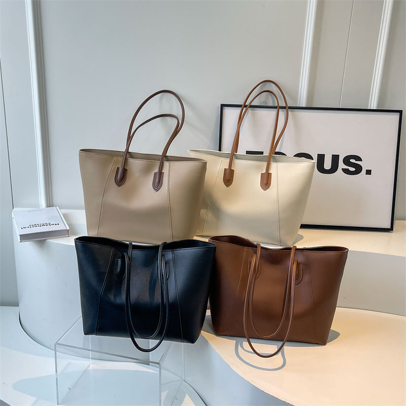 Women's Large Capacity Portable Underarm Fashion Simple Solid Color Big Shoulder Bags
