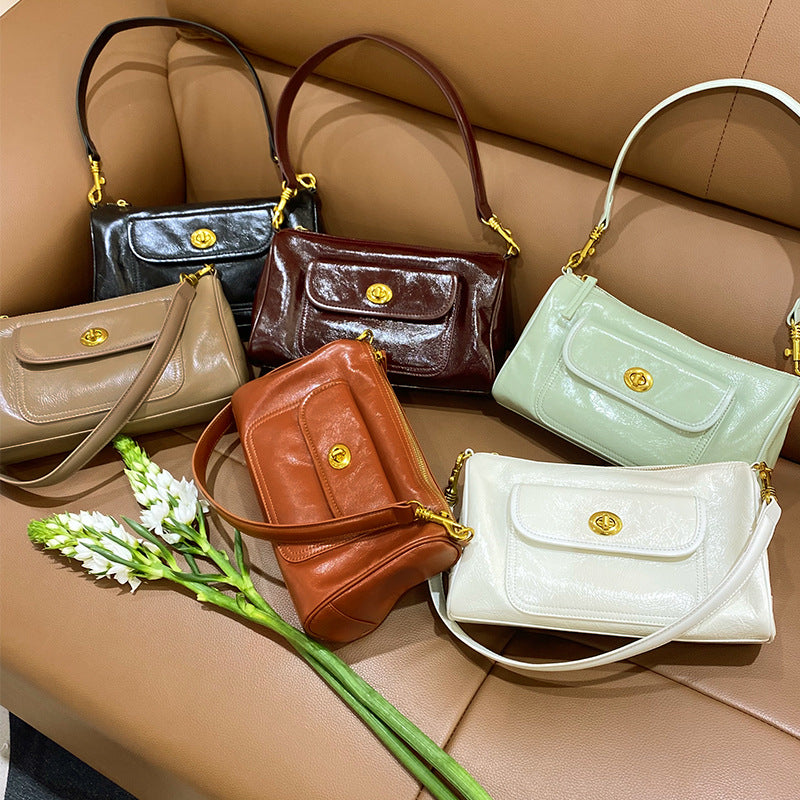 Women's High-grade Leather Pillow Fashionable Retro Underarm Shoulder Bags