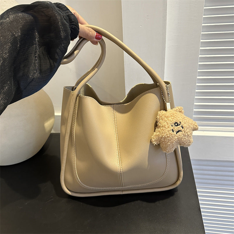 Women's Solid Color Stitching Simple Retro Large Tote Bags