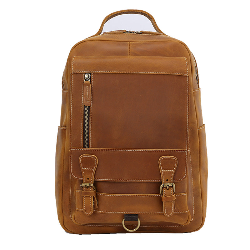 Men's Retro First Layer Cowhide Leather Computer Backpacks