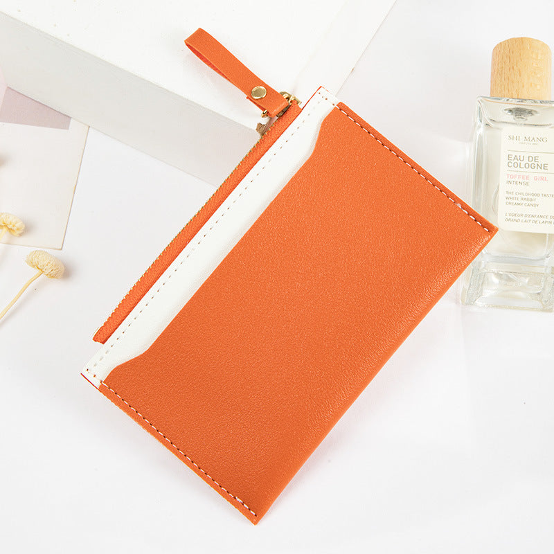 Women's Zipper Leather Stitching Contrast Color Fresh Ladies Wallets