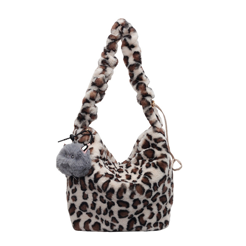 Women's Leopard Print Fur Trendy Underarm Commuting Crossbody Bags