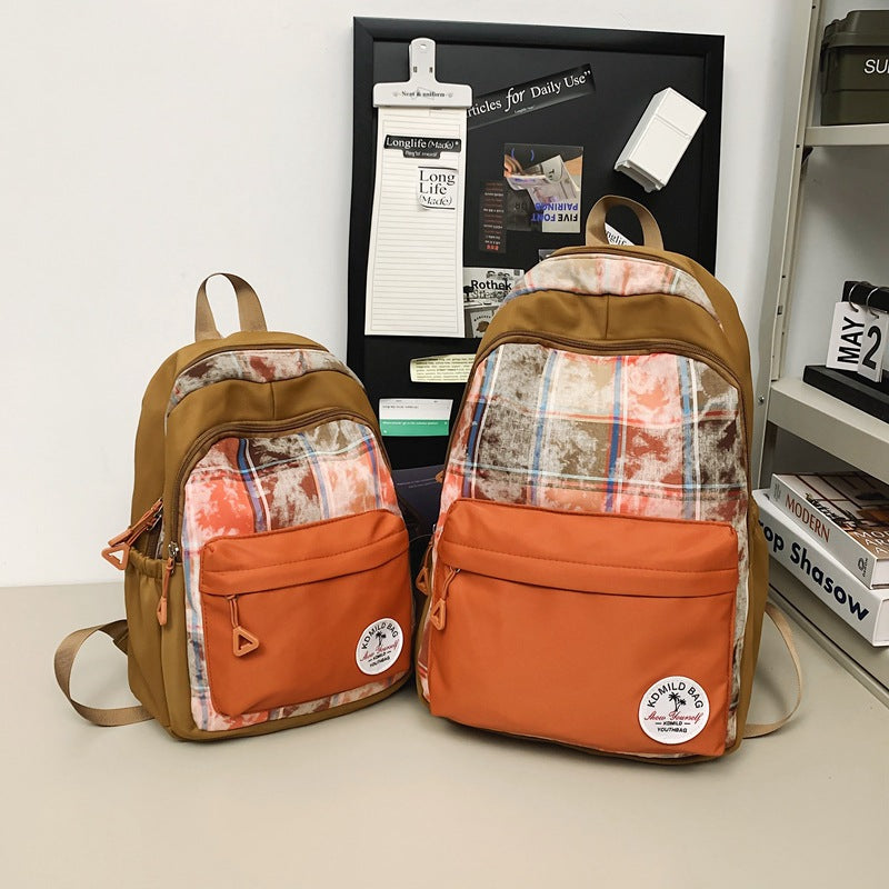 College Female Color Matching Plaid Male Backpacks