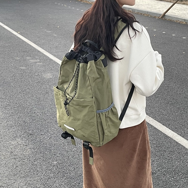 Men's Drawstring Vintage Nylon Waterproof College Couple Backpacks
