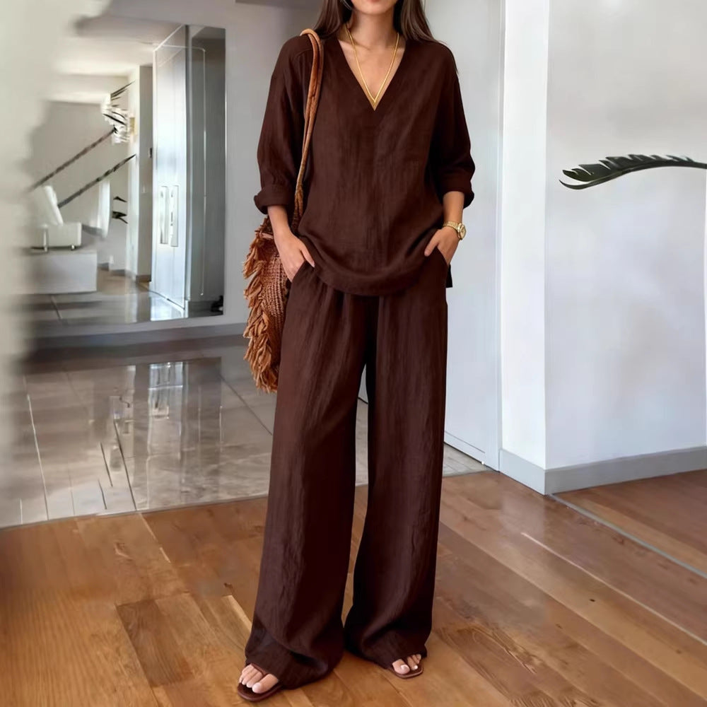 Women's Pullover Long Sleeve Lengthened Trousers Washed Fashion Casual Suit