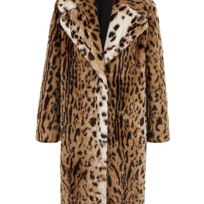 Leather Fur Faux Leopard Extended Artificial Coats