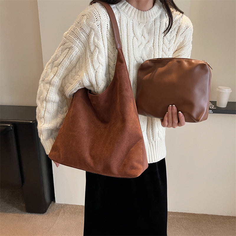 Women's Retro Soft Suede Bread Popular Large Tote Bags