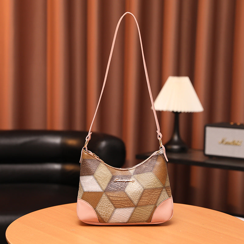Women's Contrast Color Underarm Trendy Patchwork Retro Shoulder Bags