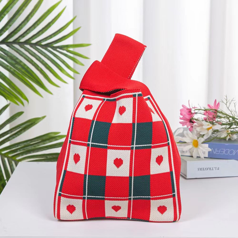 Red Festive Wedding Gift Bridesmaid Knitted Tote Bags