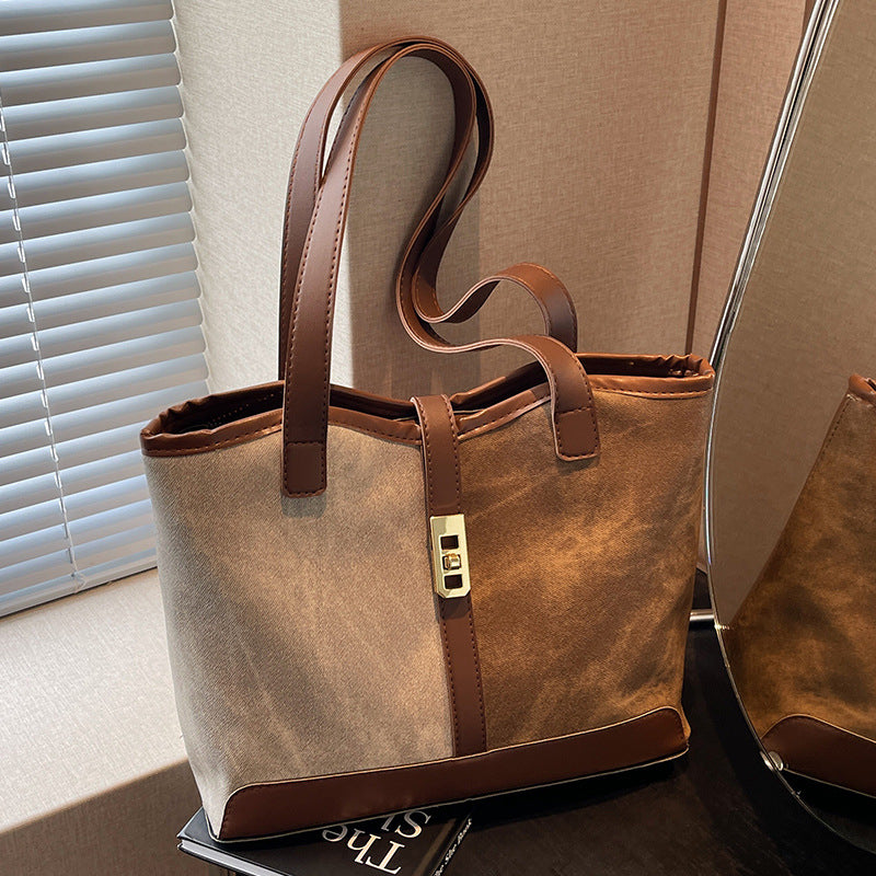 Women's Popular Contrast Color Retro High-grade Large Bags