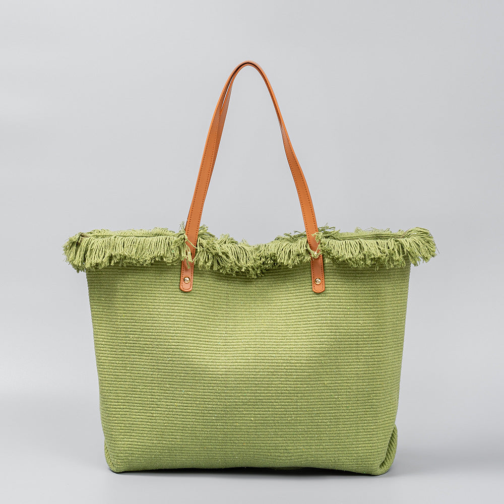Women's Color Canvas Large Capacity Seaside Holiday Shoulder Bags