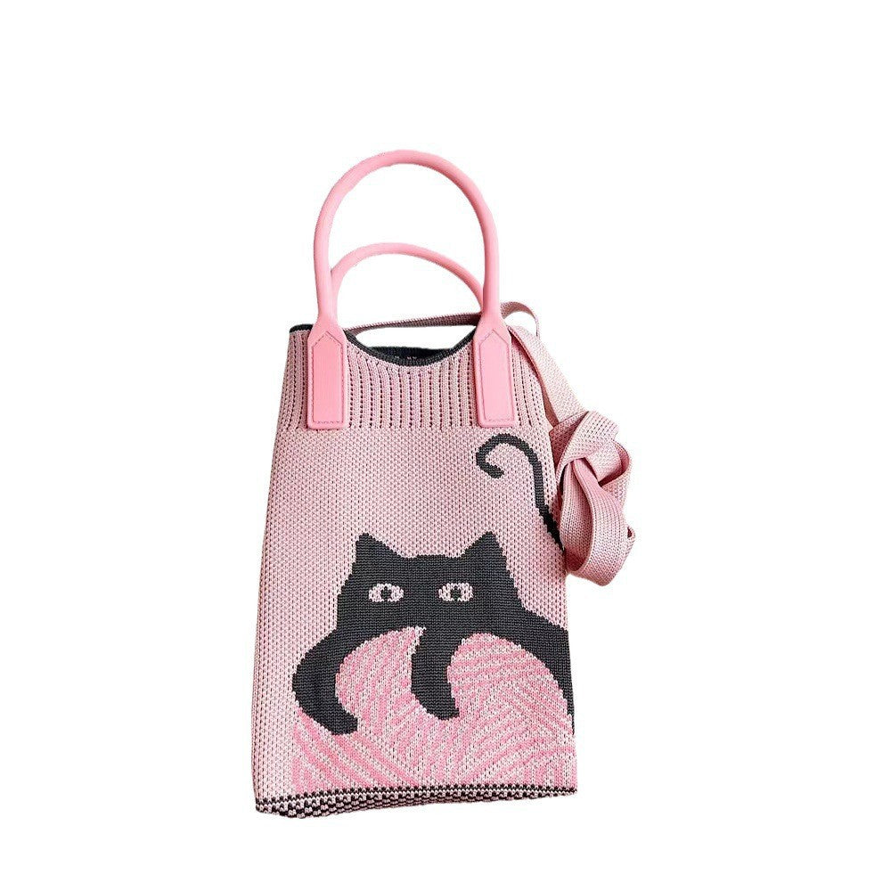 Women's Cat Mini Cute Lightweight Four Knitted Shoulder Bags