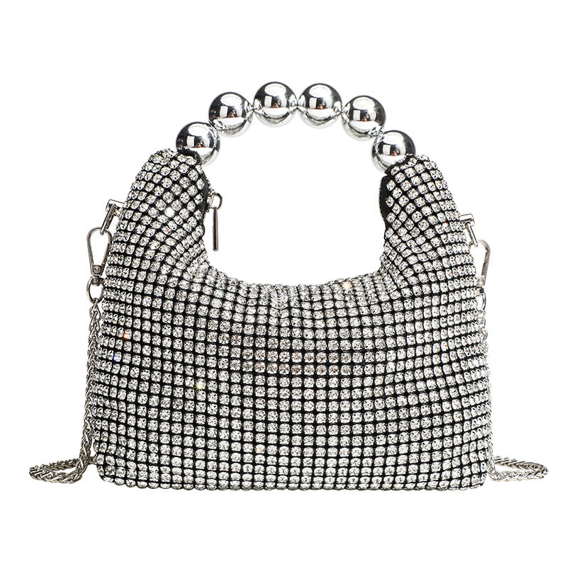 Women's Round Beads With Brick Fashion Diamond Chain Evening Bags