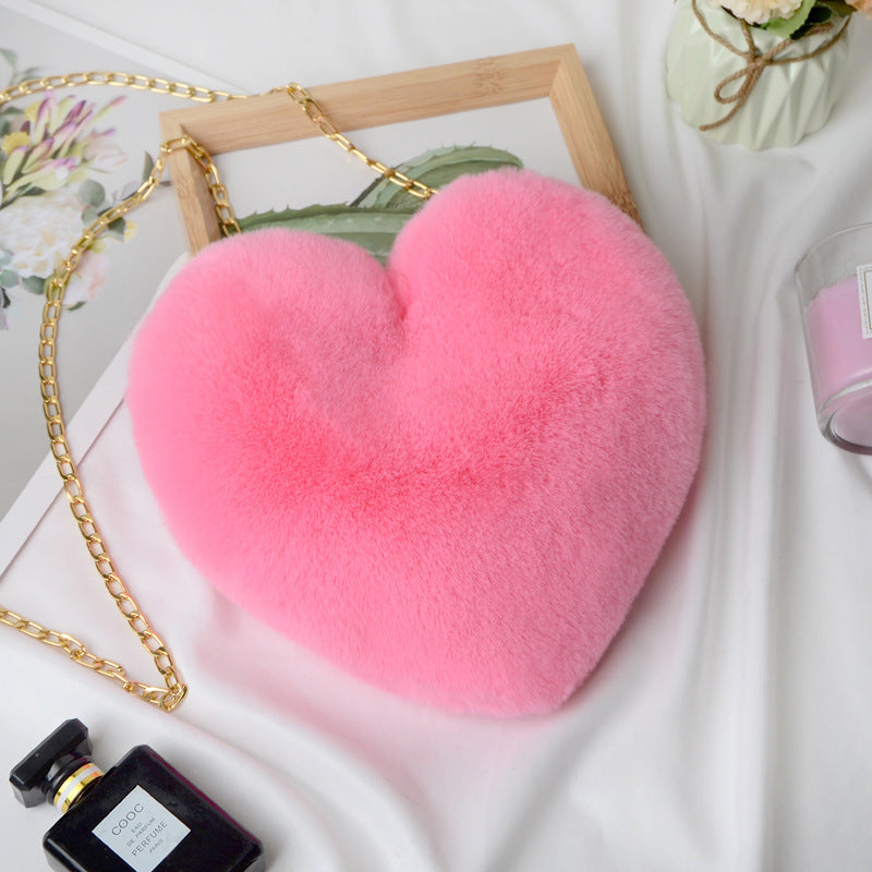 Women's Chain Plush Heart-shaped Heart Shaped Love Bags