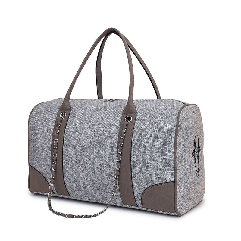 Women's Capacity Contrast Color Canvas Portable Embroidery Commuter Shoulder Bags