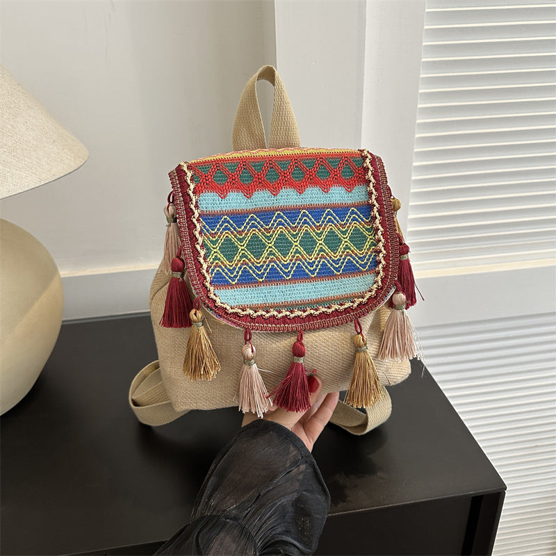 Women's Ethnic Style Large Capacity Tassel Female Backpacks