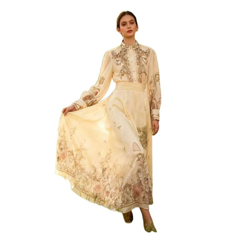 Women's Autumn Lantern Sleeve Palace Style Printed Breasted Slits Design Suits