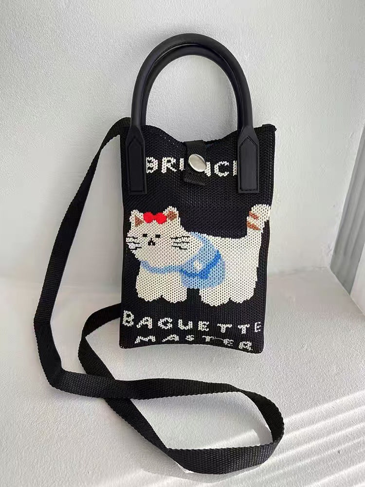 Women's Cat Mini Cute Lightweight Four Knitted Shoulder Bags
