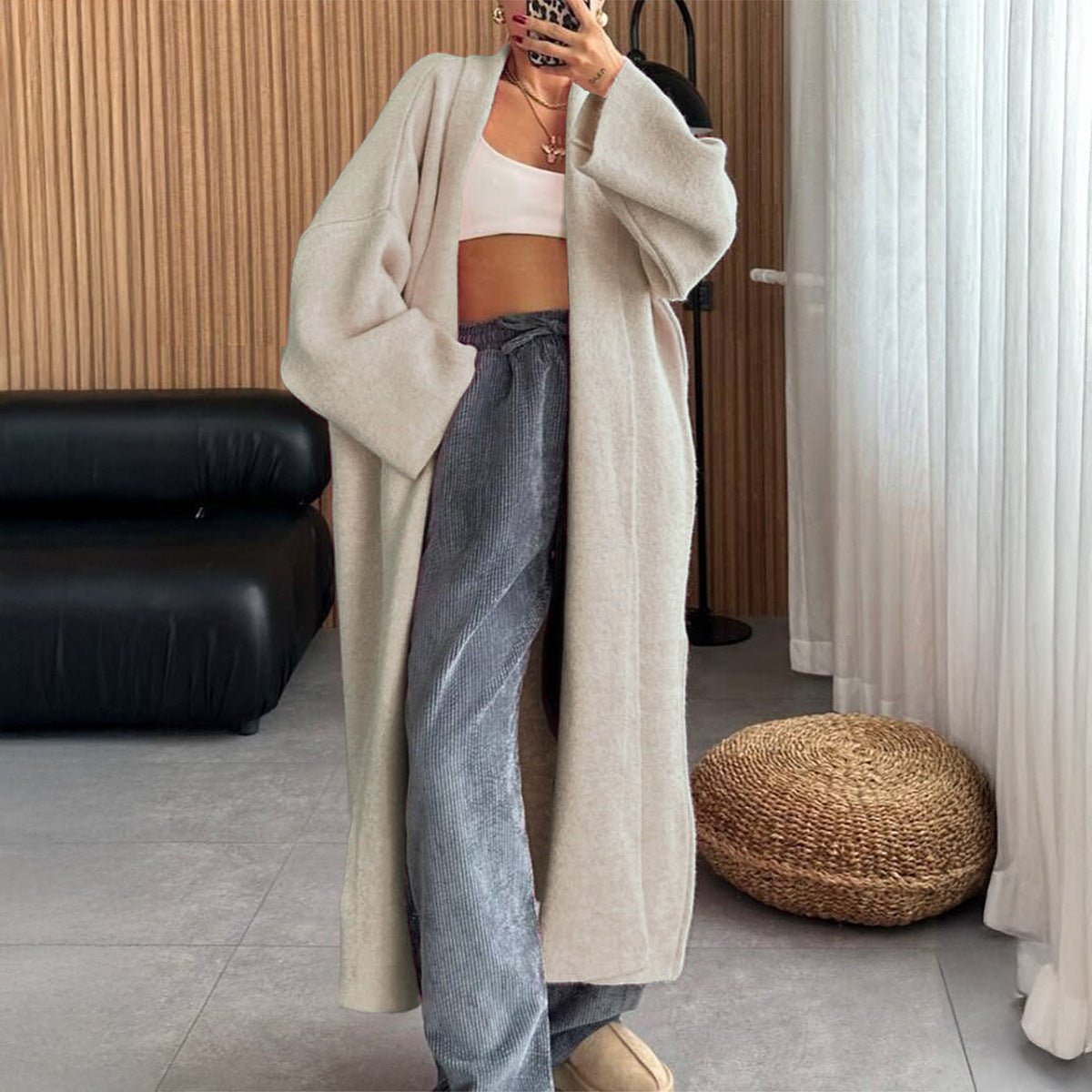 Women's Fashion Long Sleeve Wool Overcoat Trench Sweaters