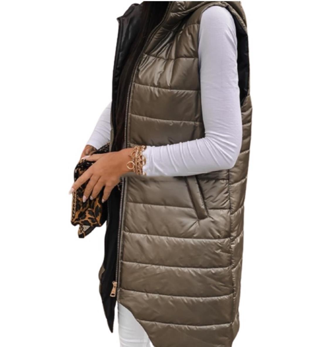 Color Temperament Commute Hooded Single-breasted Sleeveless Vests