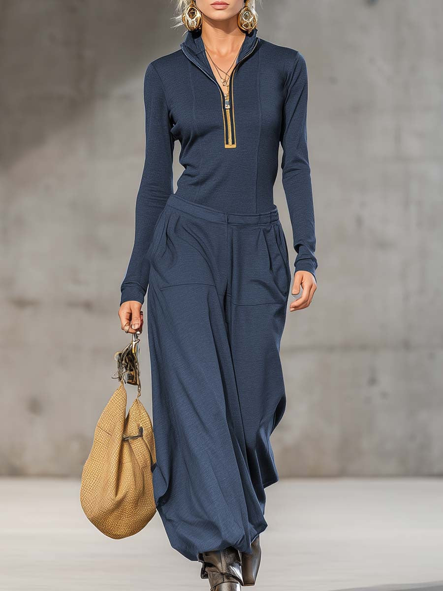 Women's Solid Color Bottoming Shirt Wide Leg Suits