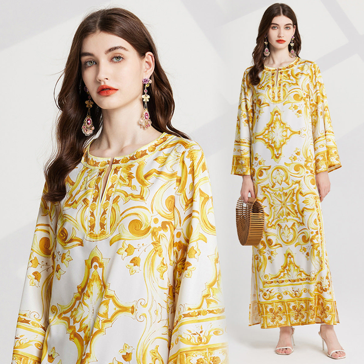 Women's Porcelain Printed Dress Summer Seaside Holiday Dresses
