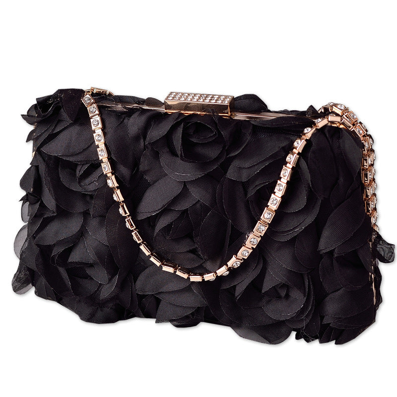 Women's Chiffon Flower Dinner Champagne Clutch Handmade Evening Bags