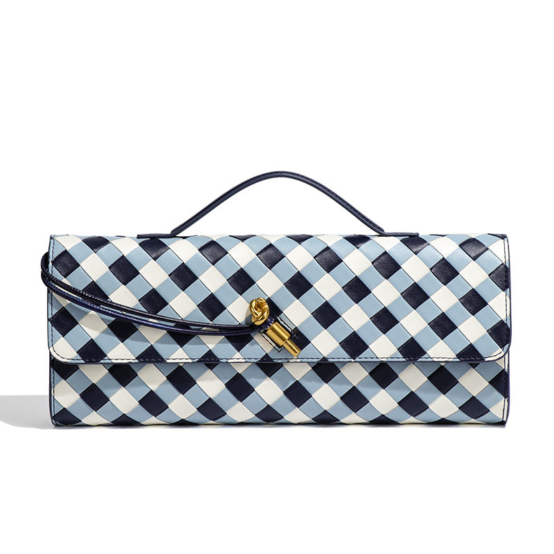 Women's Hand-woven Soft Leather Gold Hand-held Dinner Crossbody Bags