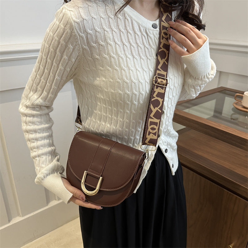 Simple Wide Strap Letters Saddle Fashion Bags