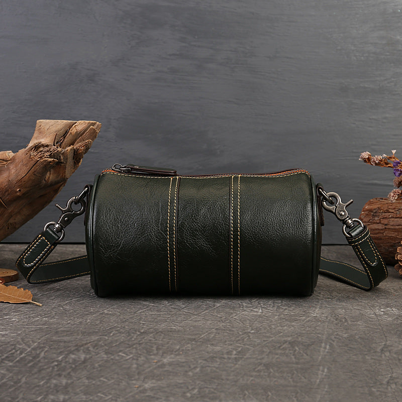 Women's High-grade Cylinder Genuine Leather Large Capacity Crossbody Bags