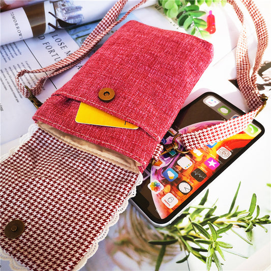 Women's Large Screen Plain Cotton Linen Mobile Phone Bags