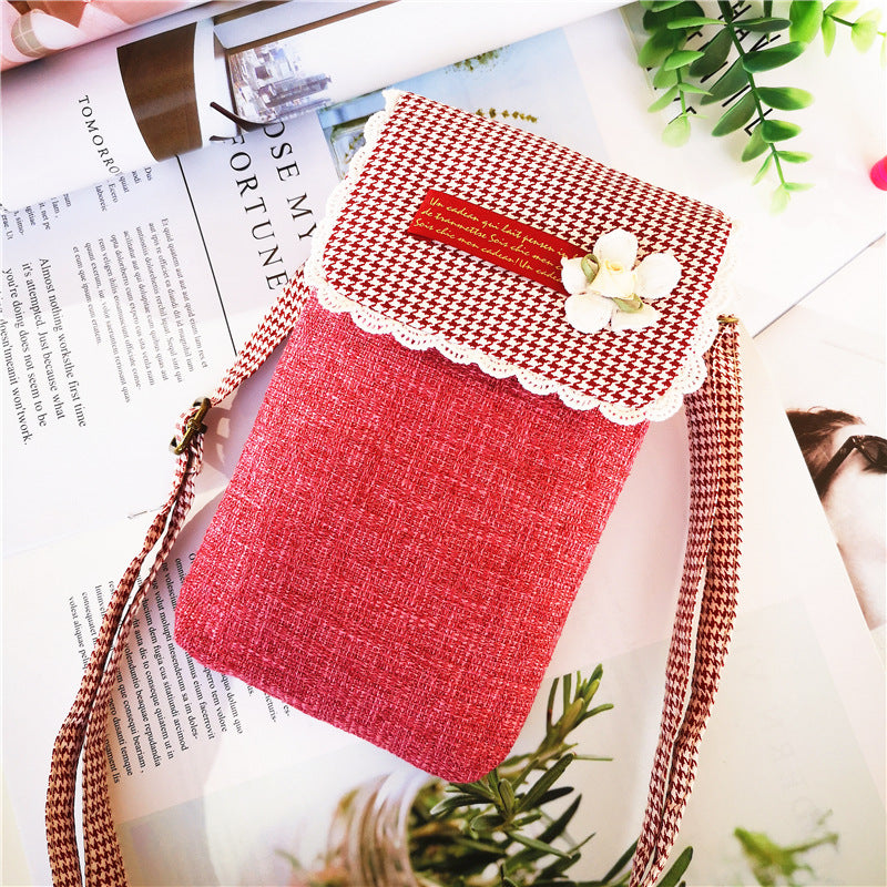 Women's Large Screen Plain Cotton Linen Mobile Phone Bags