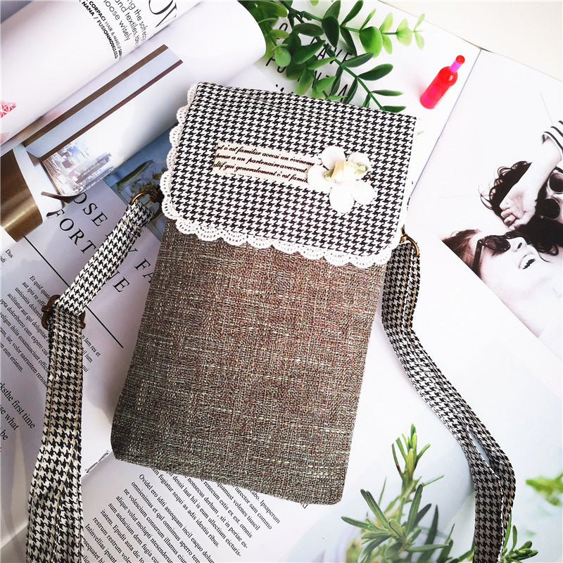 Women's Large Screen Plain Cotton Linen Mobile Phone Bags