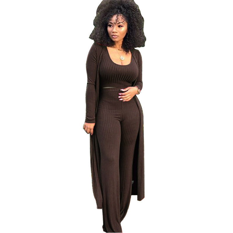 Women's Elastic Sunken Stripe Three-piece Tight Sexy Suits