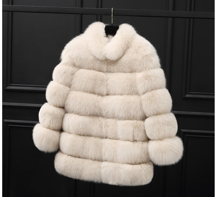 Women's Fur Mid-length Stand Collar Artificial Fox Coats