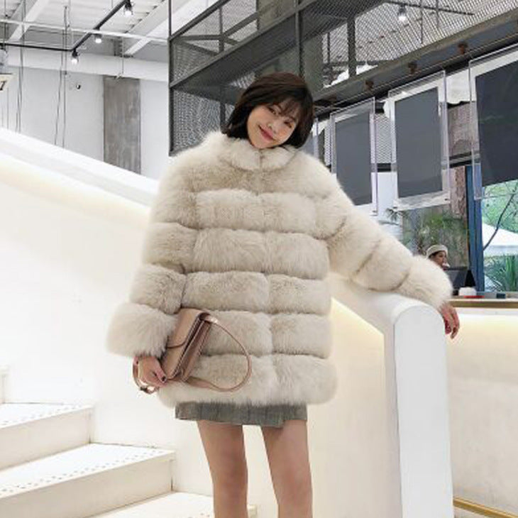 Women's Fur Mid-length Stand Collar Artificial Fox Coats