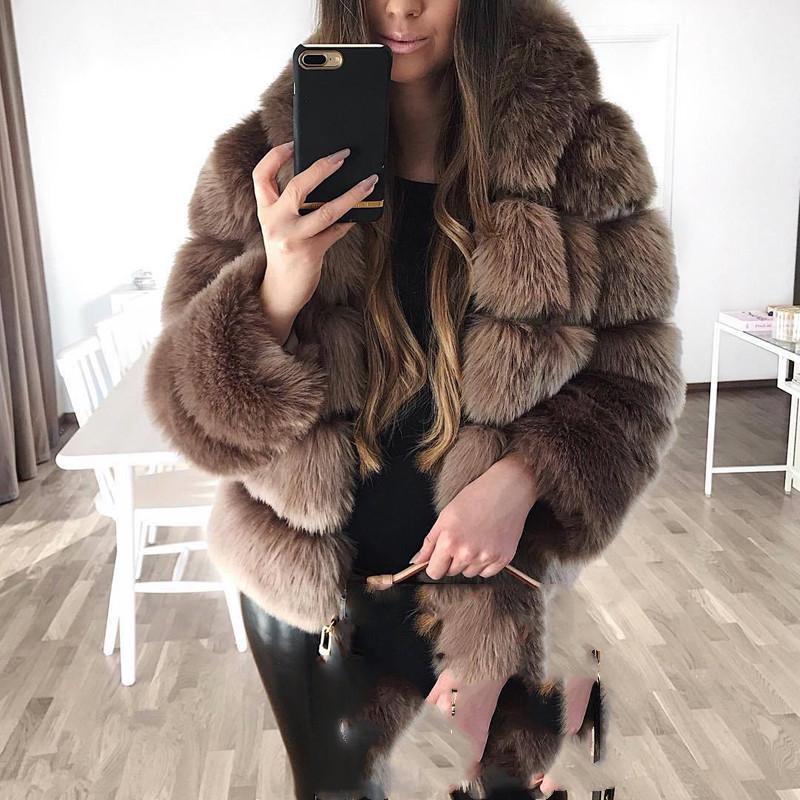Women's Thickened Warm Furry Long Sleeve Hood Coats