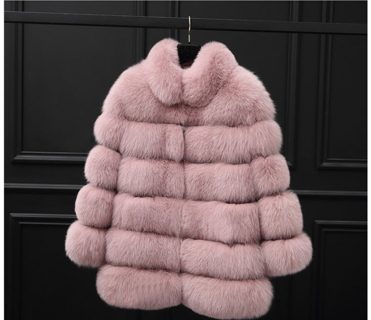 Women's Fur Mid-length Stand Collar Artificial Fox Coats