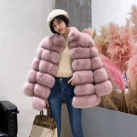 Women's Fur Mid-length Stand Collar Artificial Fox Coats