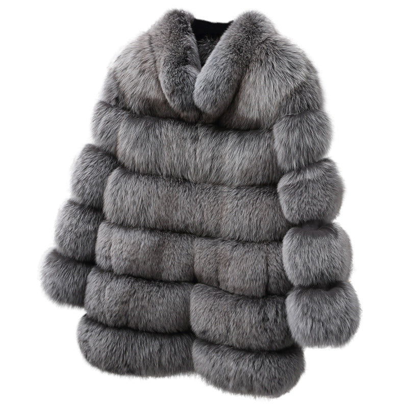 Women's Fur Mid-length Stand Collar Artificial Fox Coats
