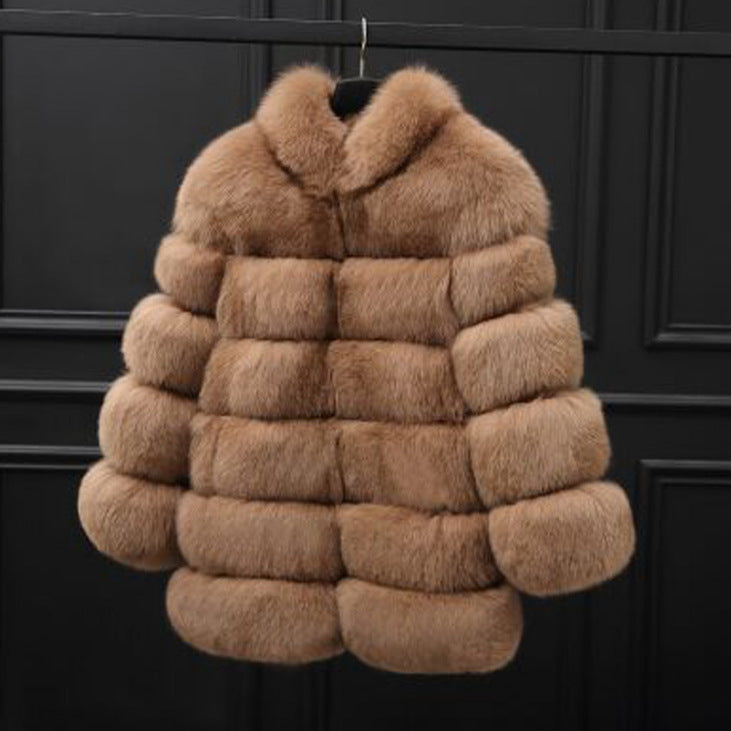 Women's Fur Mid-length Stand Collar Artificial Fox Coats
