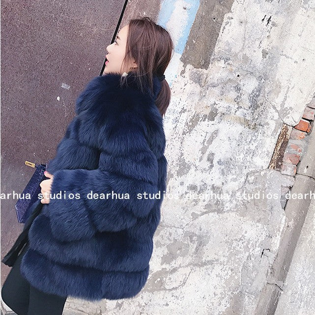 Women's Fur Mid-length Stand Collar Artificial Fox Coats