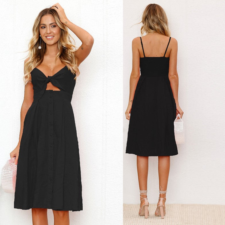 Sexy Fashion Suspender Button Backless Bow Dress